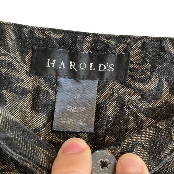 Womens Harolds Black Gold Floral Tapestry Wide Leg Cotton Denim Jeans Size 12 - Picture 7 of 16